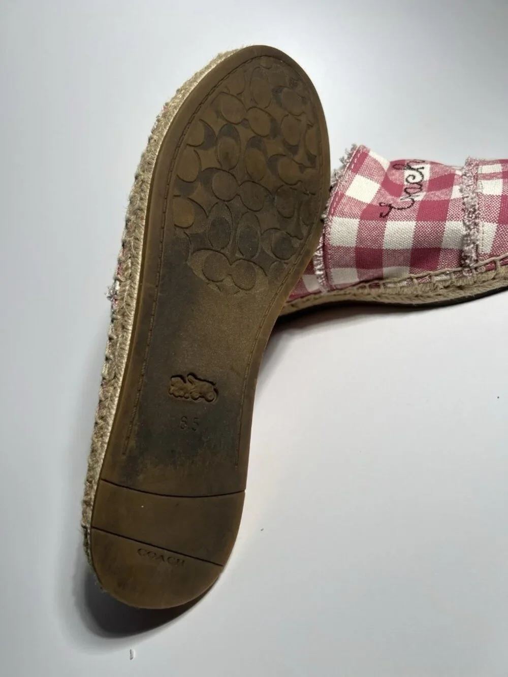 Coach Gingham Espadrille Flats Women’s Size 6.5 Pink White Slip On